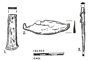 Fig. 5 Arrowhead, iron razor and axehead. 